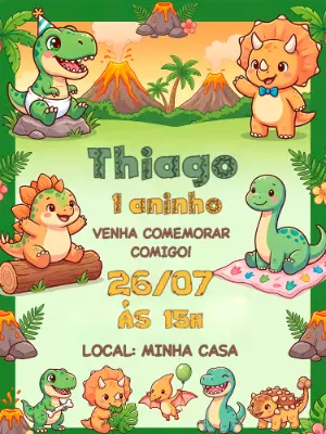 Invitación de cumpleaños Dinosaurio – Estático – Alegria no ar