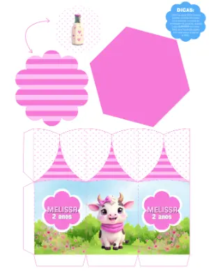 Centro de Mesa Vaquinha Rosa para Aniversário Infantil Editável