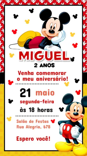 Convite de Aniversário Mickey Mouse para Editar Online