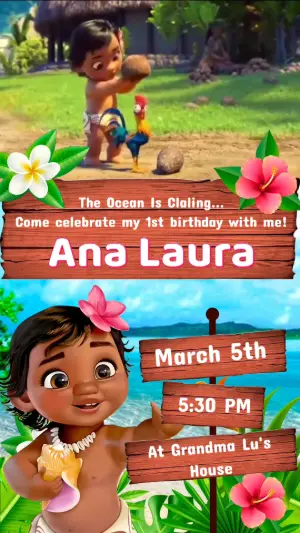 Animated Baby Moana Birthday Video Invitation Template