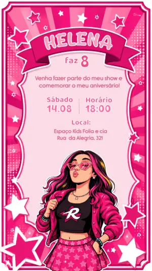 Convite de Aniversário Pop Star Hype House Editável