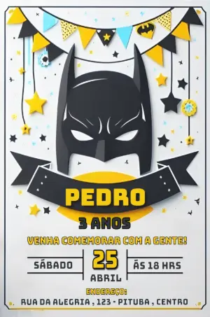 Convite Aniversário Batman Super-Herói para Editar Online