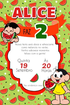 Convite de Aniversário Magali Melancia para Editar Online