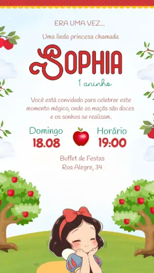 Convite de Aniversário Branca de Neve Fofo para Editar