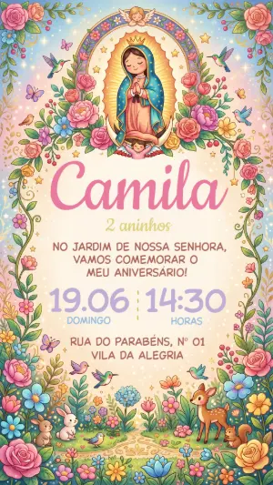 Convite Aniversário Jardim de Nossa Senhora Editável