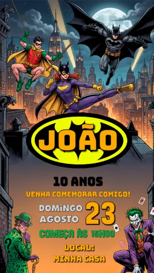 Convite de Aniversário Batman e Robin para Editar