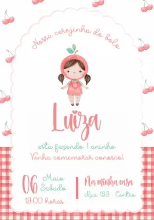 Convite Aniversário Cerejinha para Editar Online