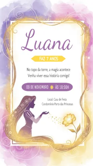 Convite de Aniversário Rapunzel para Editar Online