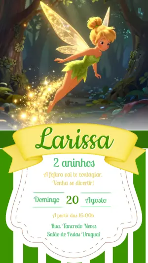 Convite de Aniversário Tinkerbell Floresta Mágica Editável