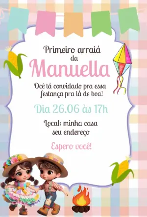 Convite Animado de Aniversário Festa Junina Infantil para Editar