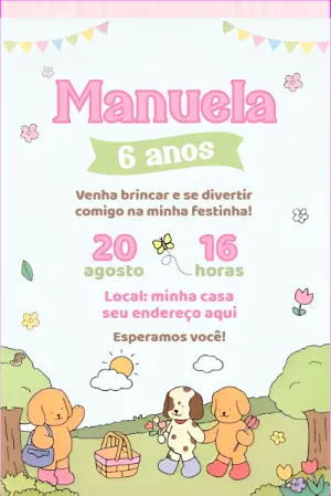 Convite de Aniversário Cachorrinhos Fofos para Editar Online