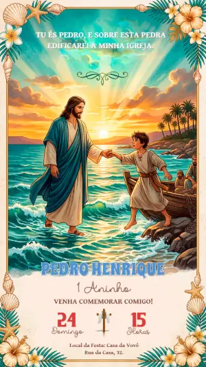 Convite Aniversário Religioso Jesus Pescador Infantil Editável