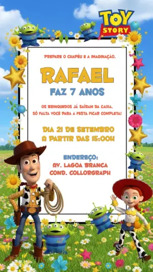 Convite de Aniversário Toy Story com Personagens para Editar