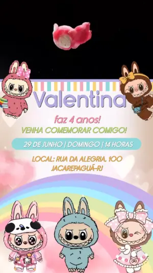 Convite Animado Aniversário Labubu para Editar