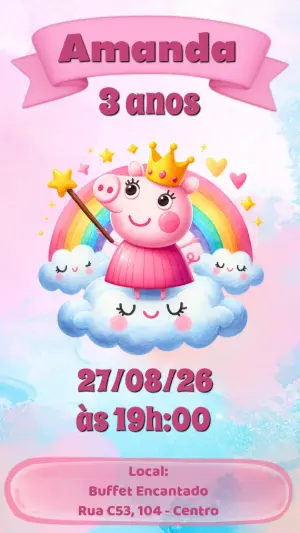 Convite de Aniversário Peppa Fada Rosa Editável