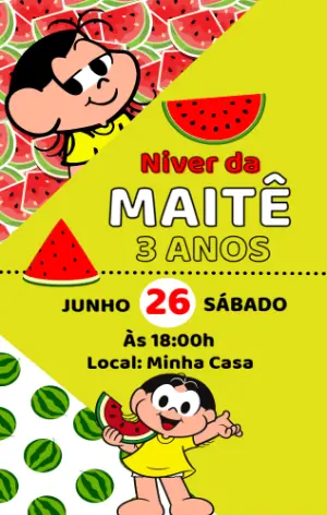 Convite de Aniversário Magali Melancia para Editar Online