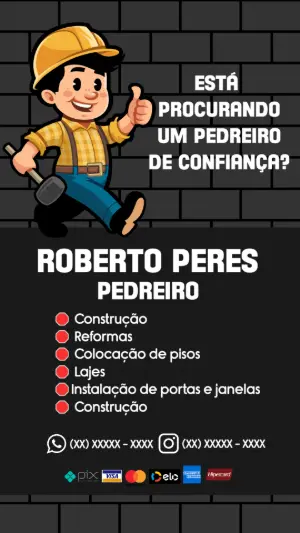 Cartão de Visita Pedreiro Profissional para Editar Online