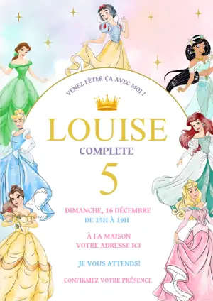 Invitation Anniversaire Princesses Disney à Modifier en Ligne