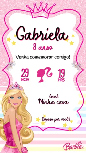 Convite de Aniversário Barbie Princesa Rosa para Editar