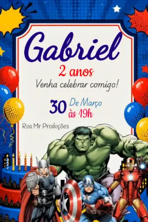 Vídeo Convite de Aniversário Vingadores para Editar Online