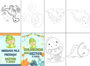 Mini Livro de Colorir Dinossauro Baby para Editar Online
