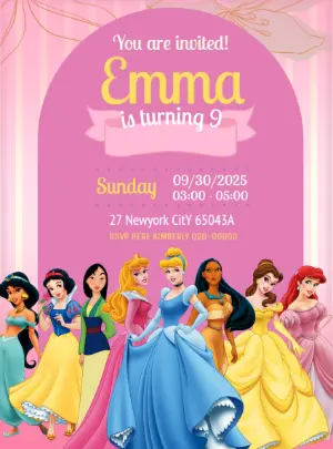 Invitación de cumpleaños Princesas – Estático – Decore Arte