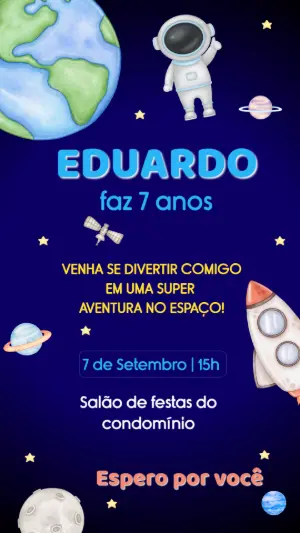 Convite de Aniversário Astronauta no Espaço para Editar Online