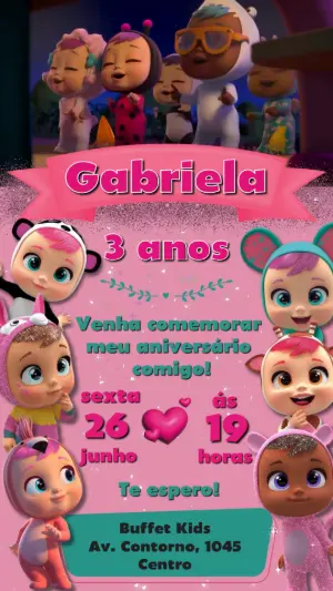 Convite Animado Aniversário Cry Babies para Editar Online