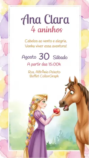Convite de Aniversário Rapunzel Enrolados para Editar Online