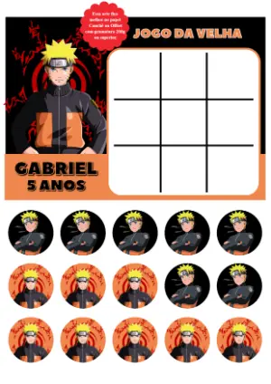 Jogo da Velha Naruto para Aniversário para Editar e Imprimir