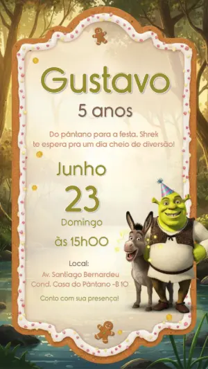 Convite Digital Aniversário Infantil Tema Shrek Editável