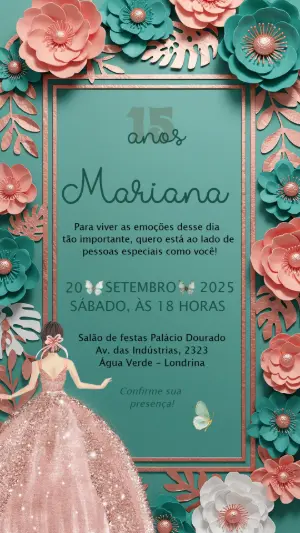 Quinceañera Invitation – Static – Convite digital - Edite você mesmo