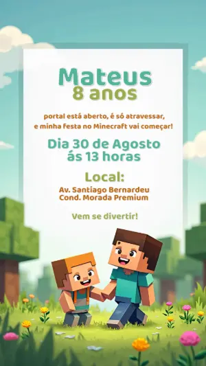 Convite de Aniversário Minecraft para Editar Online