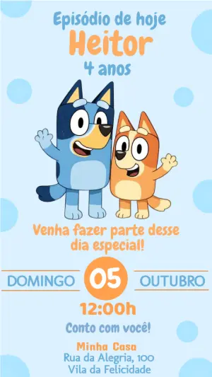 Convite Digital Aniversário Bluey e Bingo Editável