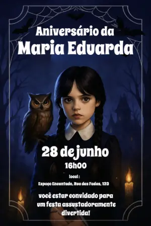 Convite de Aniversário Wandinha Addams para Editar Online