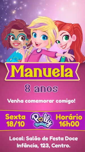 Convite de Aniversário Polly Pocket Rosa e Roxo para Editar