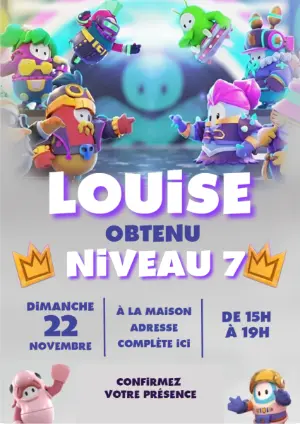 Invitation Anniversaire Fall Guys Personnages à Modifier