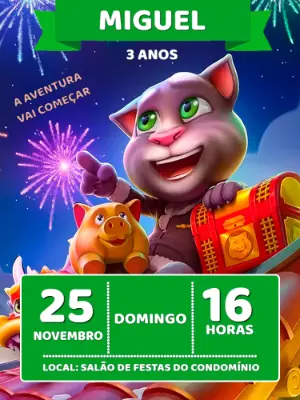 Convite de Aniversário Talking Tom para Editar Online