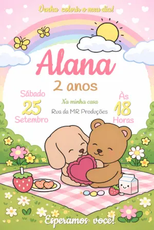 Convite de Aniversário Infantil Bobbie Goods Fofo para Editar