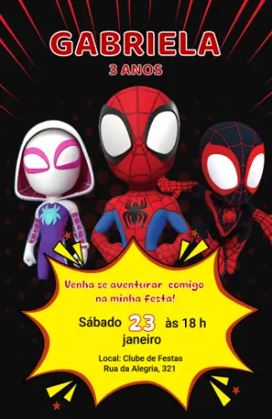 Convite de Aniversário Homem-Aranha e Amigos para Editar