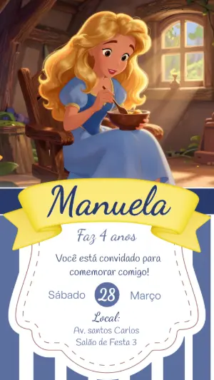 Convite de Aniversário Cachinhos Dourados para Editar Online