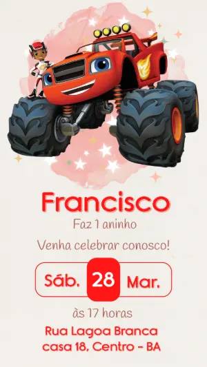 Convite de Aniversário Blaze and the Monster Machines Editável