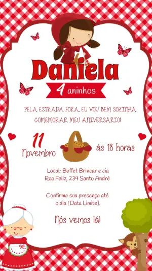 Convite de Aniversário Chapeuzinho Vermelho Editável