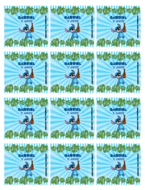 Adesivo para Bala Personalizada Stitch Aniversário Tropical para Editar