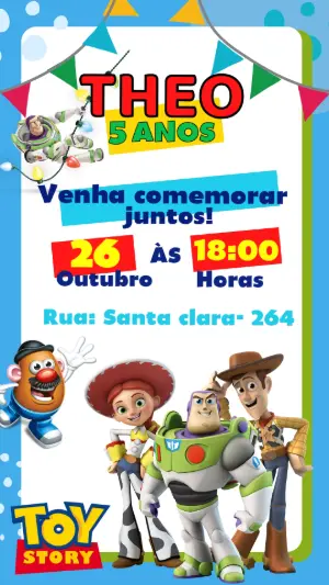 Convite de Aniversário Toy Story: Modelo Digital para Editar