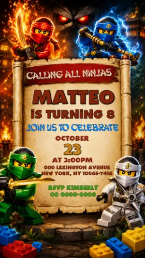 Action-Packed Ninja Birthday Invitation Editable Template