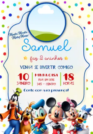 Convite de Aniversário Turma do Mickey Colorido para Editar