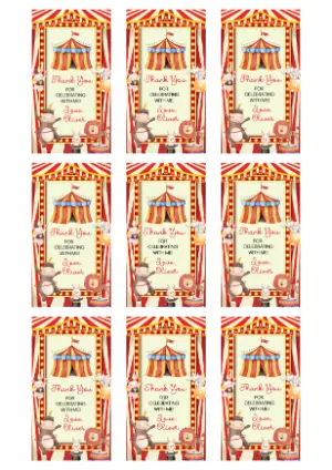 Editable Circus Thank You Tag Template - Cute Carnival Party Favor
