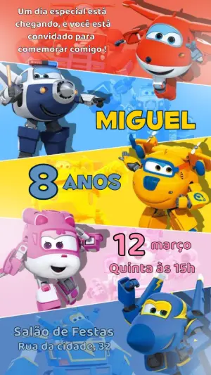 Convite de Aniversário Super Wings para Editar Online