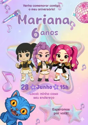 Invitation d'anniversaire KPop Demon Hunters – Statique – Mariana Correa